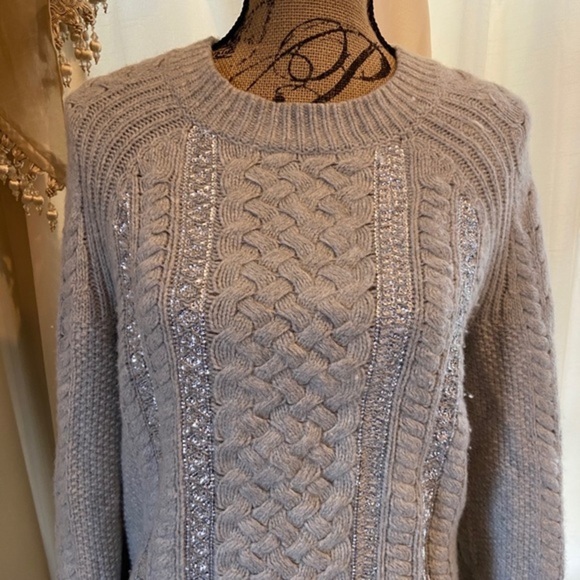 J.CREW Cable Knit Sequin Gray Sweater - Picture 3 of 14